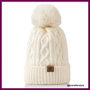 Winter Knit Beanie with Faux Fur Pom Pom Classic Warm Skull Cap